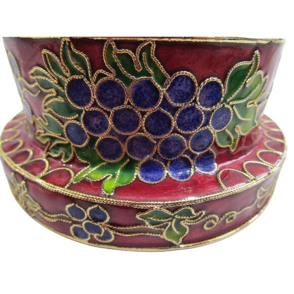 Vintage Decorative Cloisonne Wine Coaster With Grape Vine Motif GUC Red Brass - Picture 7 of 10
